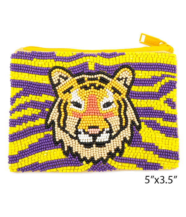 TIGER THEME HANDMADE MULTI SEEDBEAD WALLET COIN PURSE