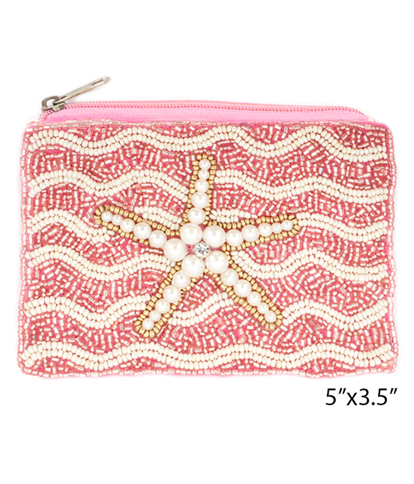 SEALIFE THEME HANDMADE MULTI SEEDBEAD WALLET COIN PURSE - STARFISH