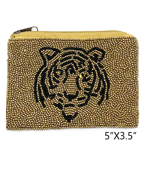 TIGER THEME HANDMADE MULTI SEEDBEAD WALLET COIN PURSE 