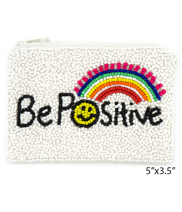 MIND THEME HANDMADE MULTI SEEDBEAD WALLET COIN PURSE - BE POSITIVE