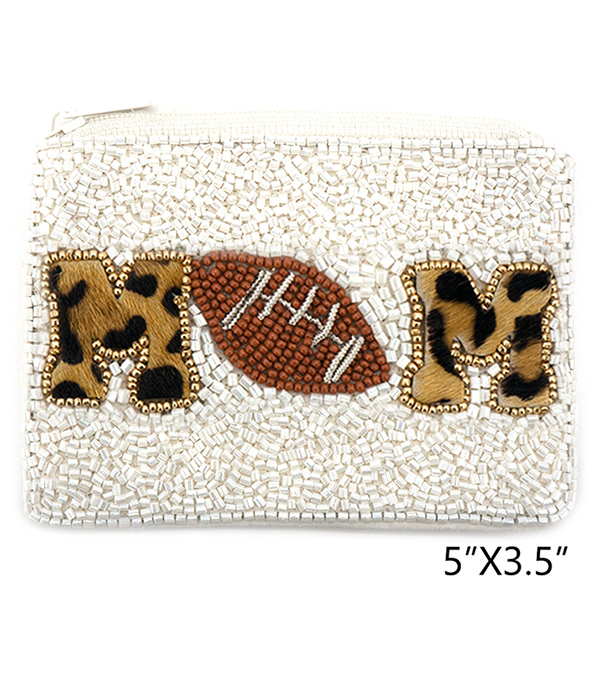 SPORT THEME HANDMADE MULTI SEEDBEAD WALLET COIN PURSE - FOOTBALL MOM