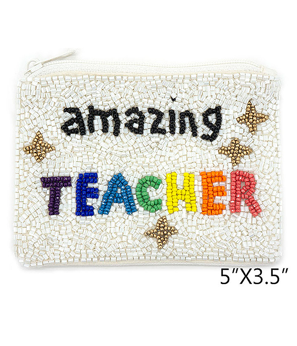 Teacher theme handmade multi seedbead wallet coin purse - amazing teacher