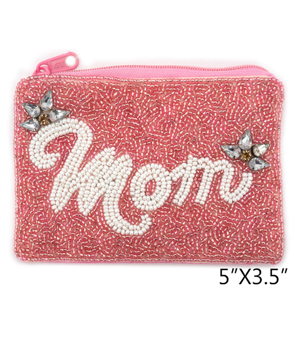 Mom theme handmade multi seedbead wallet coin purse