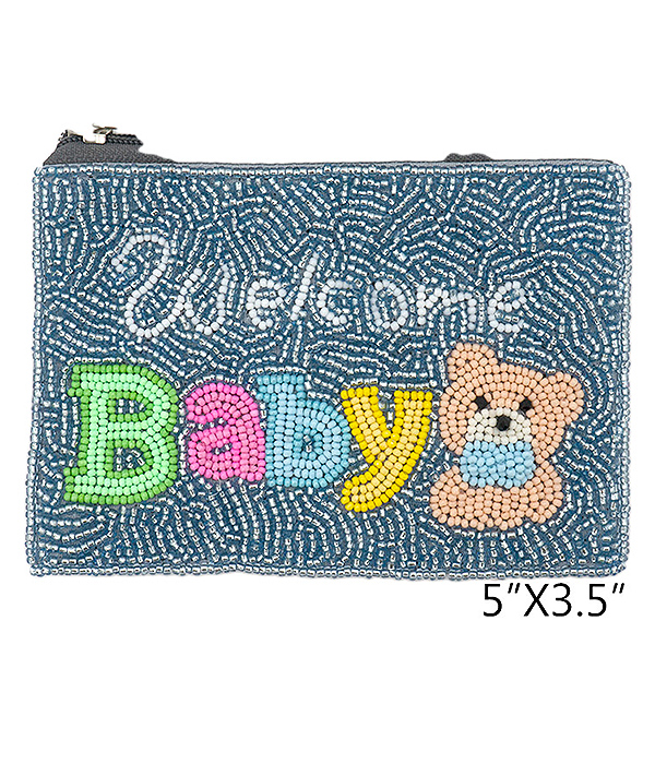 BABY THEME HANDMADE MULTI SEEDBEAD WALLET COIN PURSE - WELCOME BABY