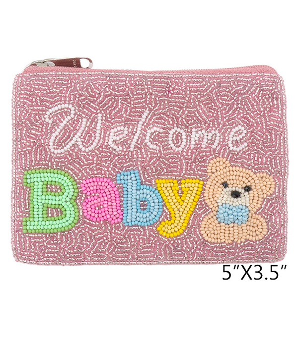 BABY THEME HANDMADE MULTI SEEDBEAD WALLET COIN PURSE - WELCOME BABY