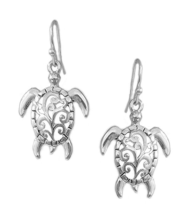 Designer textured metal filigree turtle earring