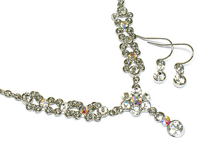 Austrian crystal flower and y drop necklace set