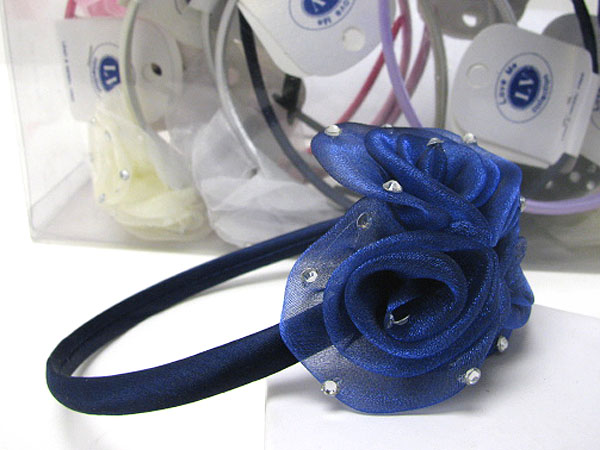 Color assorted fabric flower and plastic crystal accent headband dozen set mens jewelry