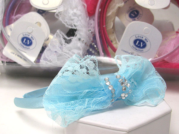 Color assorted fabric ribbon and plastic crystal accent headband dozen set mens jewelry