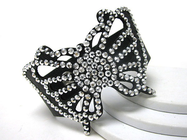 Synthetic leather butterfly cut and crystal glued button bracelet