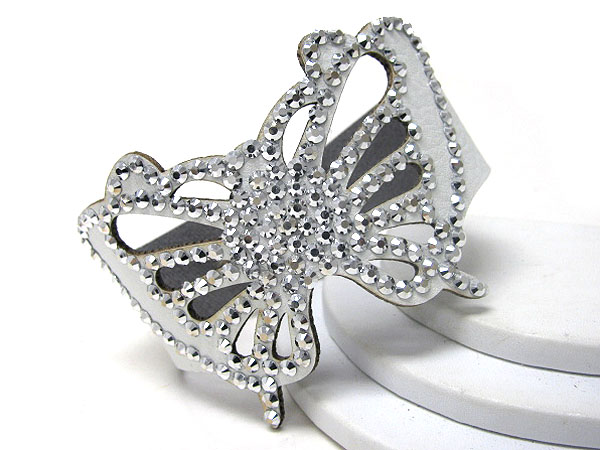 Synthetic leather butterfly cut and crystal glued button bracelet
