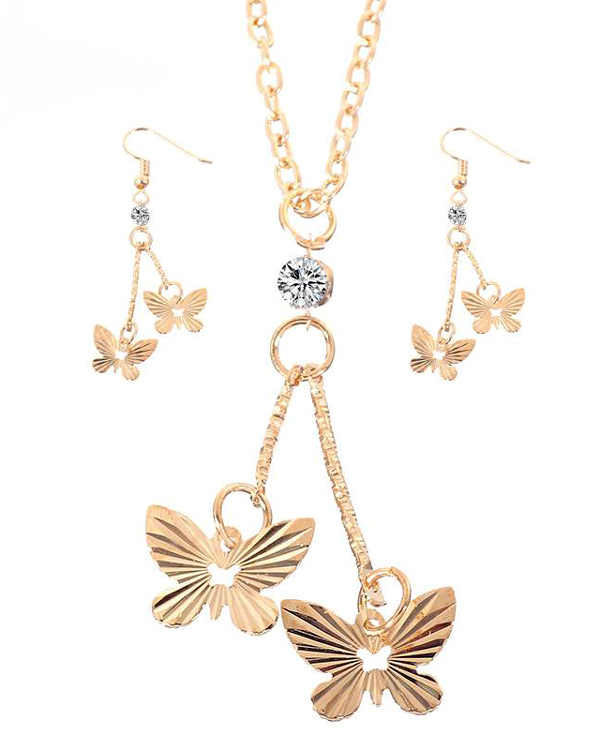 Metal textured butterfly necklace set 