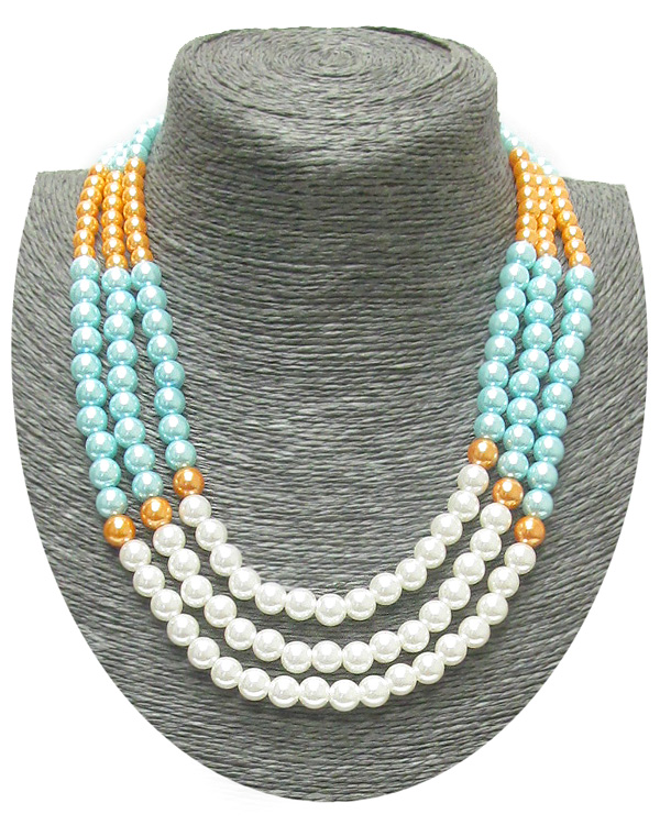 Mixed color layered pearl necklace