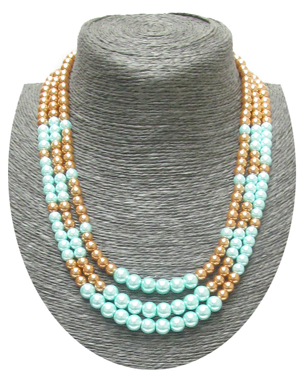 Mixed color layered pearl necklace