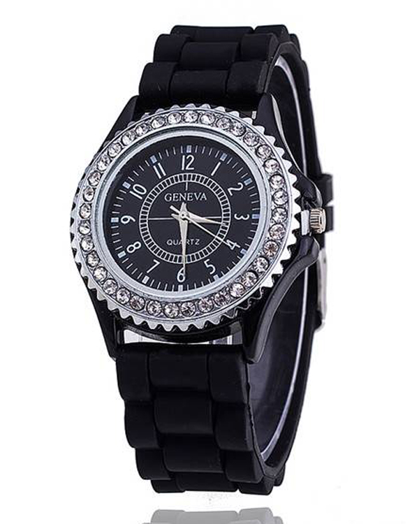 Crystal stud silicon jelly band watch