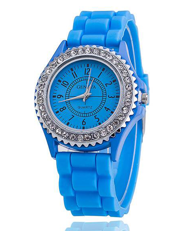 Crystal stud silicon jelly band watch