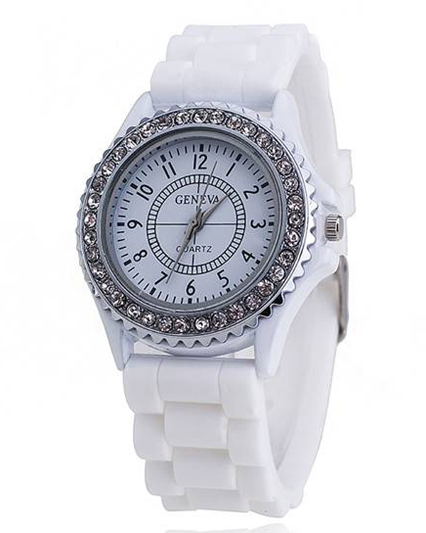 Crystal stud silicon jelly band watch