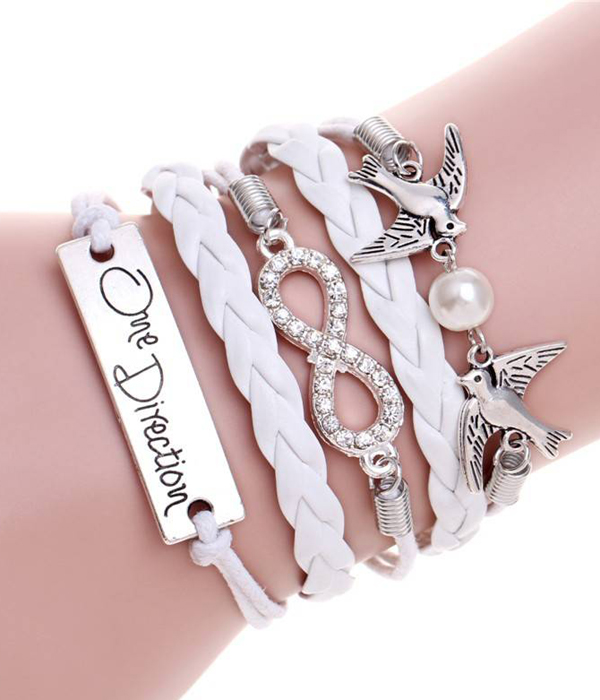 Multi row leatherette wrap bracelet - one direction