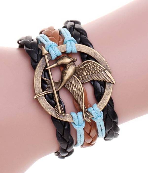 Multi row leatherette wrap bracelet - hunger game
