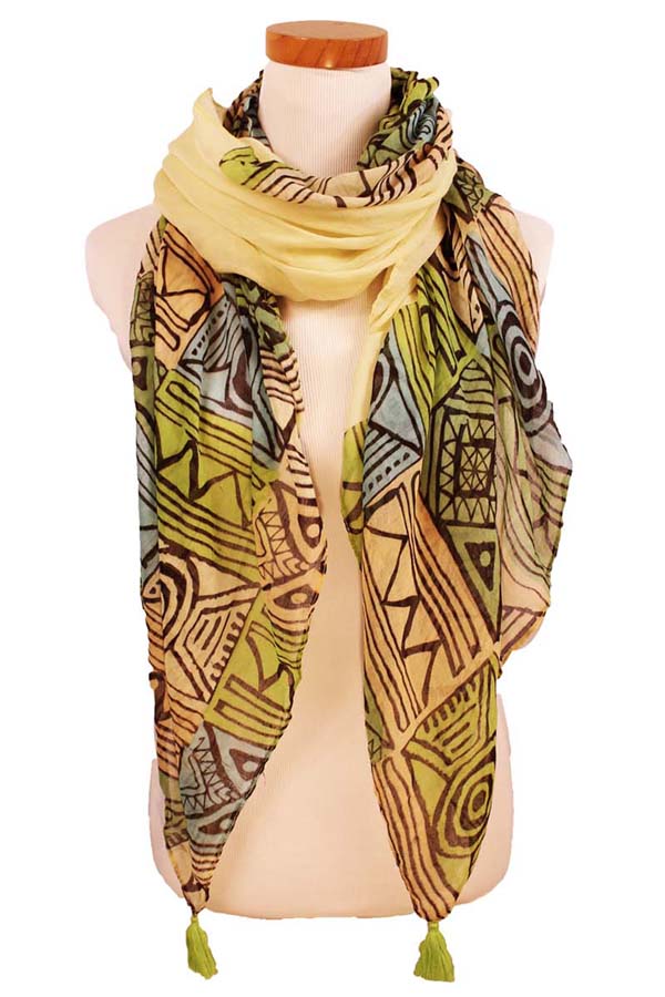 Greek pattern pompom tassel scarf