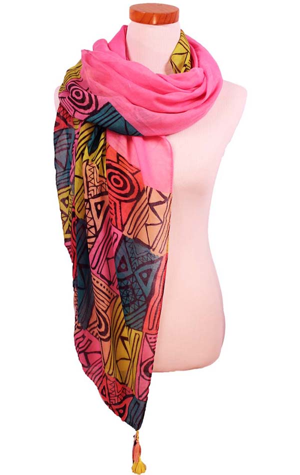 Greek pattern pompom tassel scarf