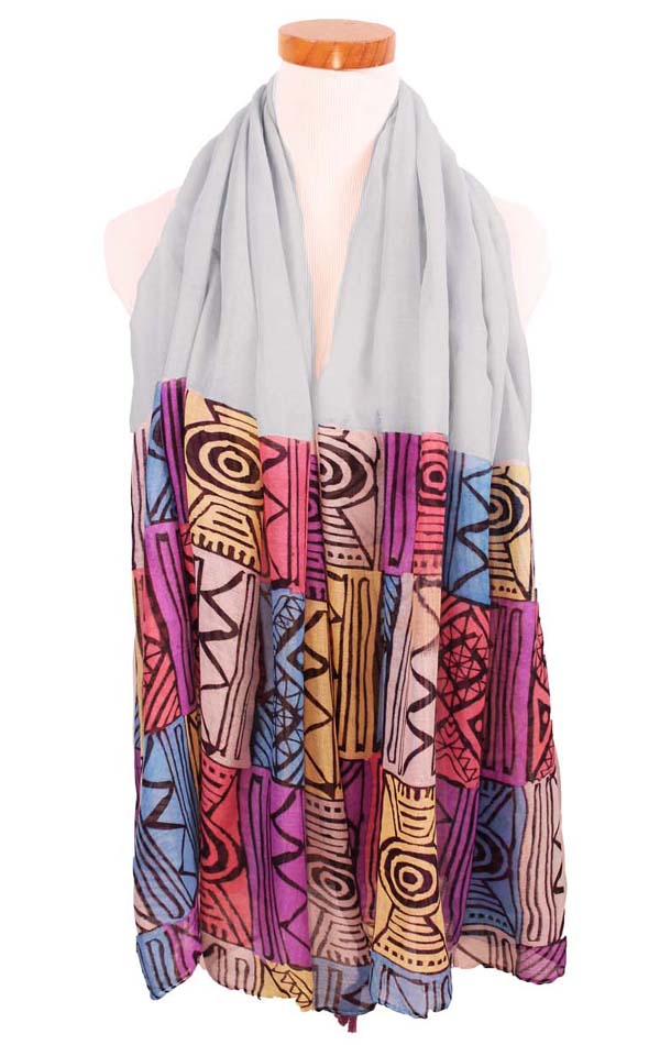 Greek pattern pompom tassel scarf