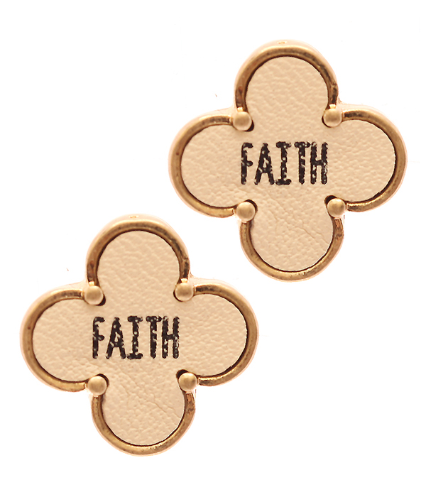 RELIGIOUS INSPIRATION LEATHER QUATREFOIL STUD EARRING