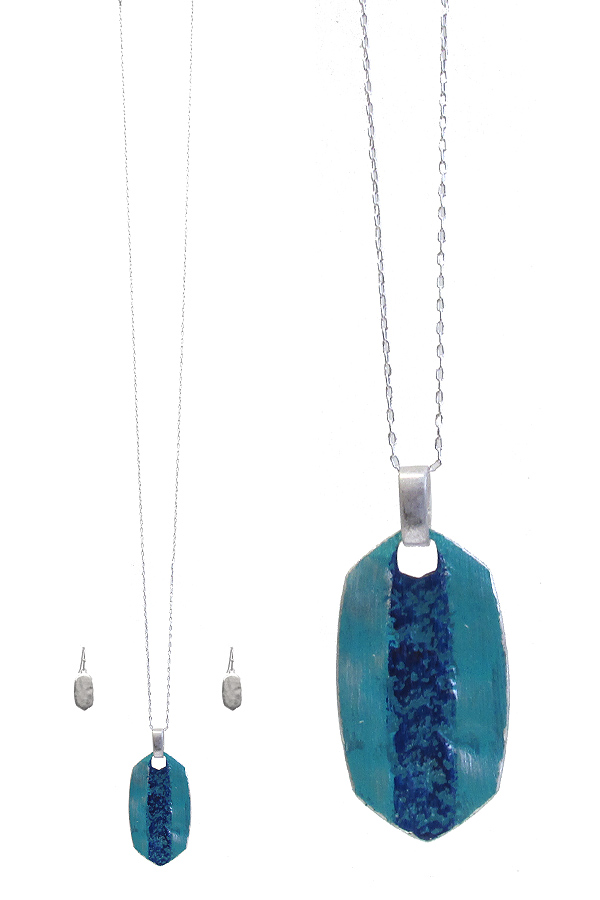 Patina pendant long necklace set