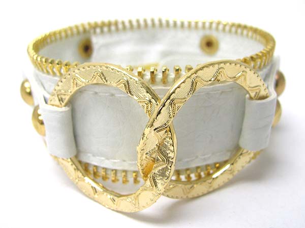 Zipper design metal deco leather wrist band