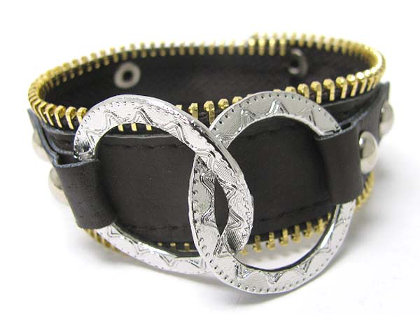 ZIPPER DESIGN METAL DECO LEATHER WRIST BAND