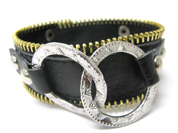 ZIPPER DESIGN METAL DECO LEATHER WRIST BAND