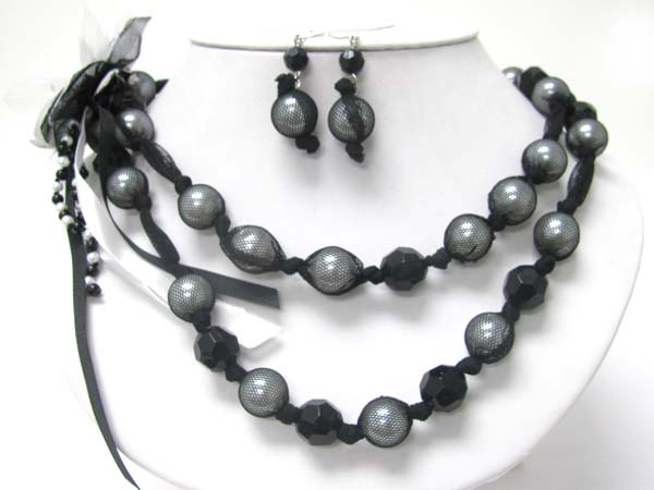 FABRIC MESH WRAPPED GLASSBEADS NECKLACE SET