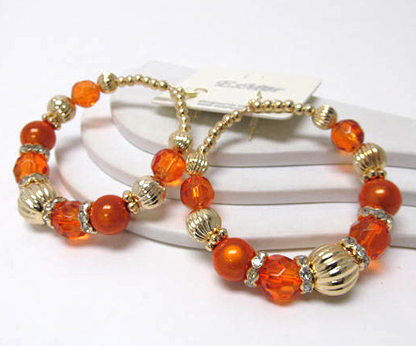 Crystal glass and pearl hoop earring - hoops