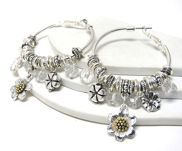 Pandora style flower charm dangle earring 