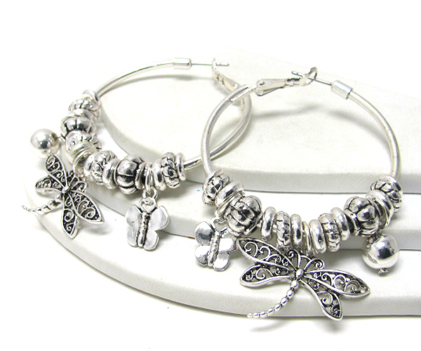 Pandora style dragonfly charm dangle earring 