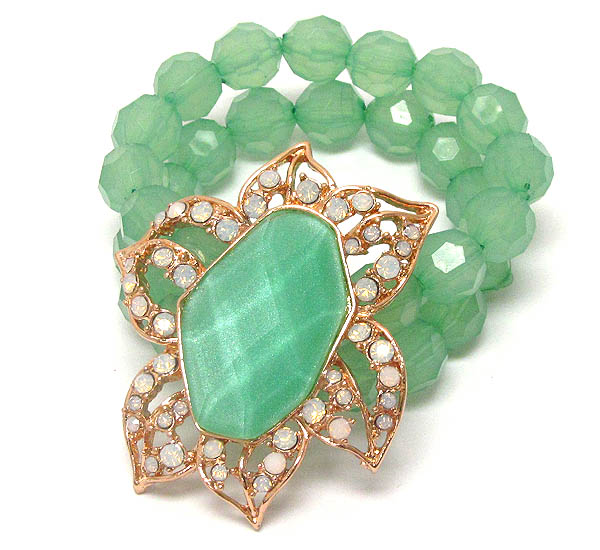 Facet acrylic stone and crystal deco flower stretch bracelet