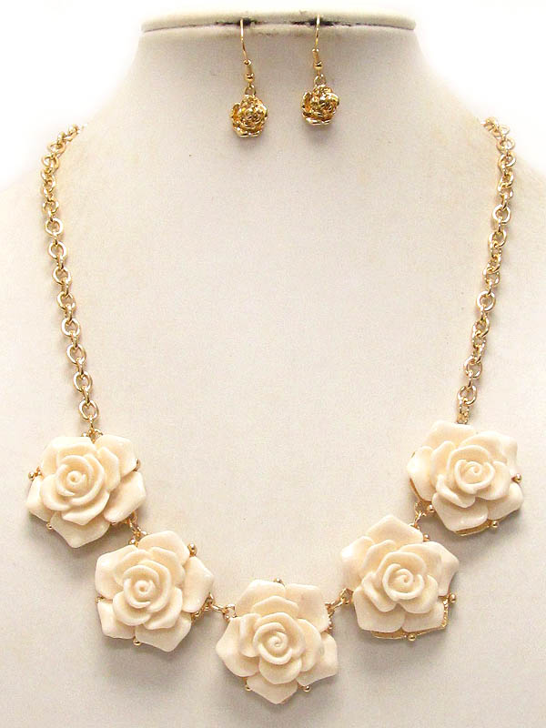 Multi acrylic rose link necklace earring set