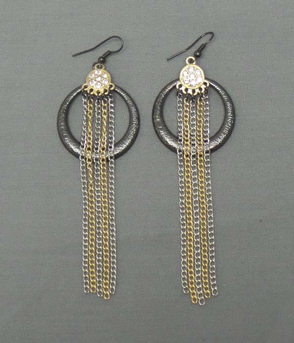 Crystal top hoop and chain drop earring  - hoops