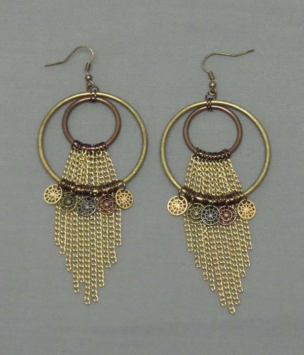 Double hoop and multi chain drop earring - hoops