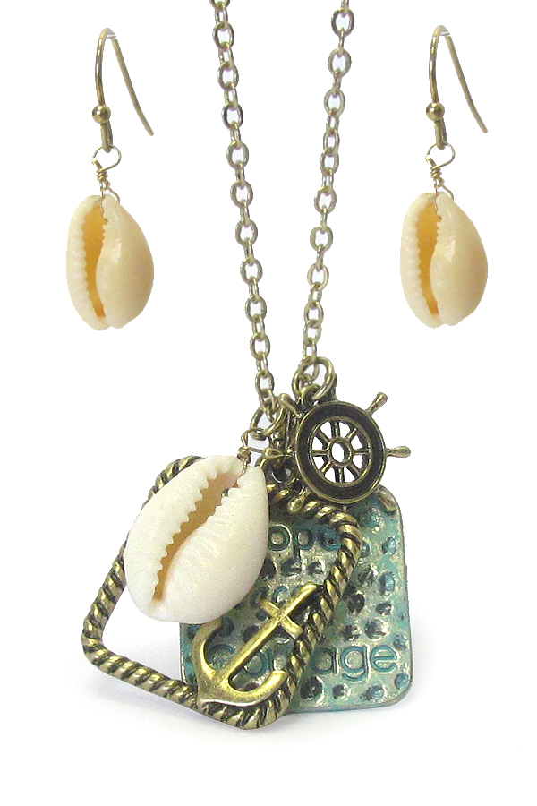 Sealife theme multi pendant necklace set - hope peace courage