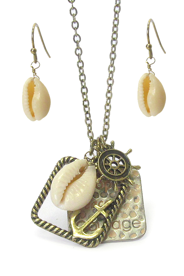 Sealife theme multi pendant necklace set - hope peace courage