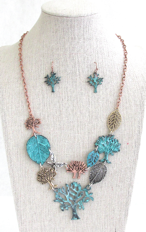 TREE OF LIFE THEME MULTI CHARM LINK BIB NECKLACE SET