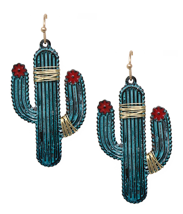 Wire wrap patina cactus earring