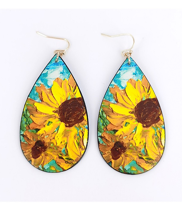 SUNFLOWER PRINT TEARDROP EARRING