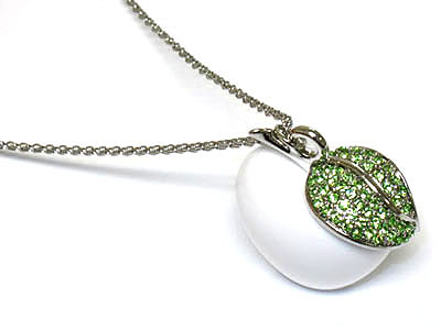 Solid acryl apple with crystal leaf necklace