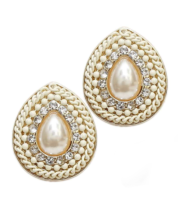Teardrop pearl and crystal stud earring