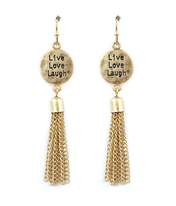 Message metal disk and tassel drop earring