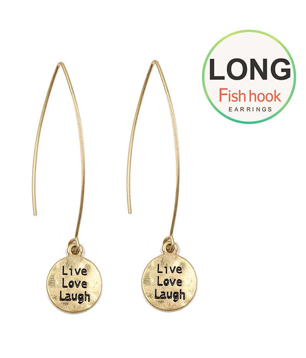 Message metal disk long fish hook earring