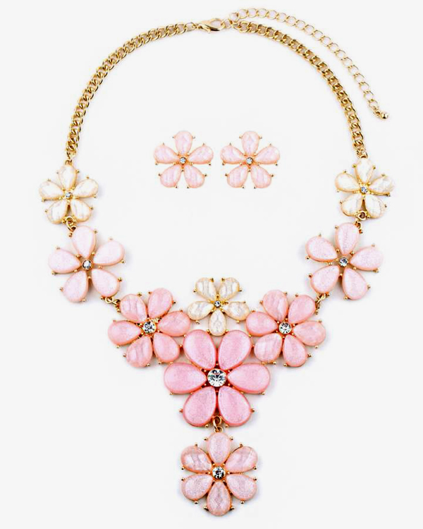Crystal center multi flower mix necklace set
