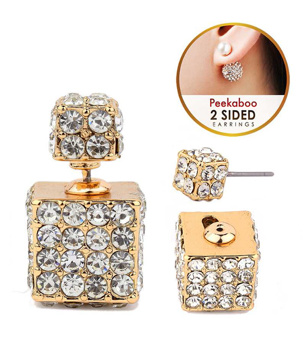 Crystal cube double sided front and back earring